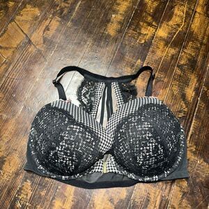 Cacique satiny racerback black lace boost plunge 40DD bra